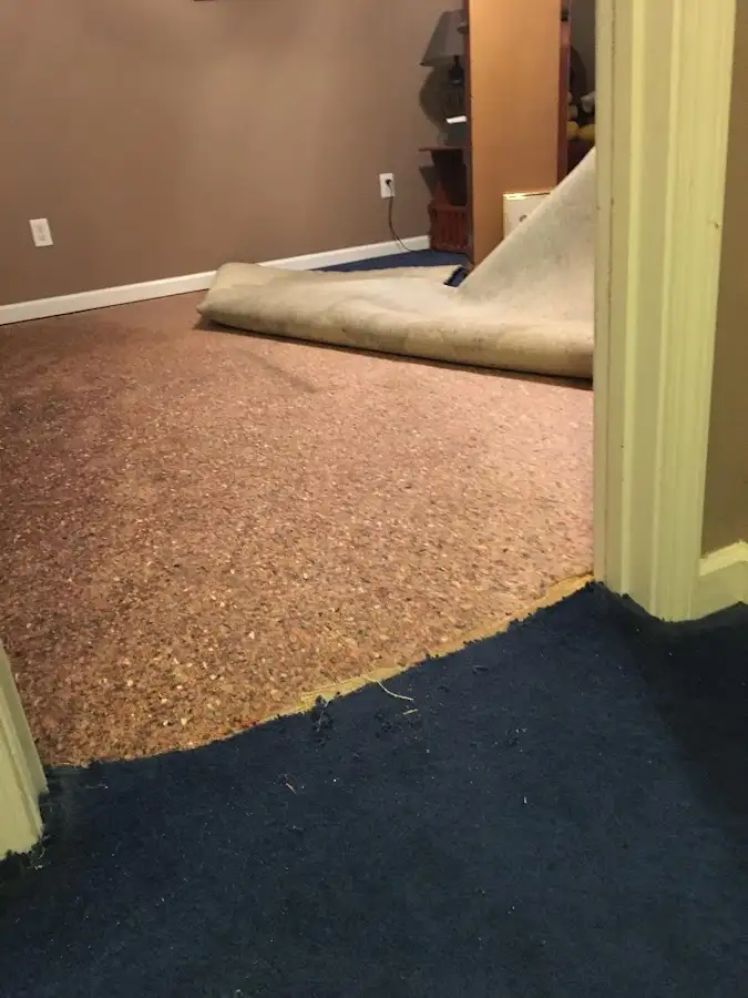 Carpet pad removal revealing water damage during Drying & Dehumidification in Green